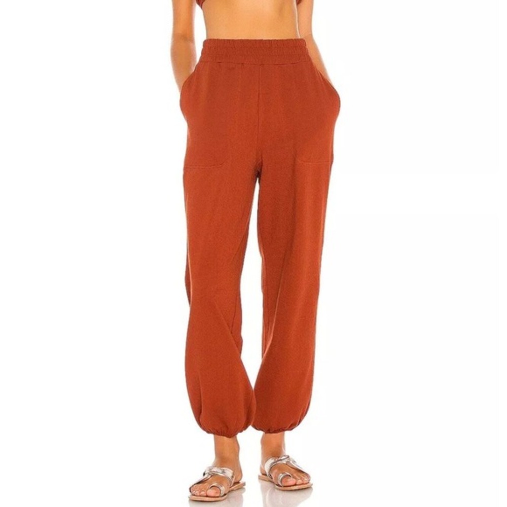 Free People Beach Don't Kill My Vibe Pants in Bronze Sz Medium High Rise Pockets